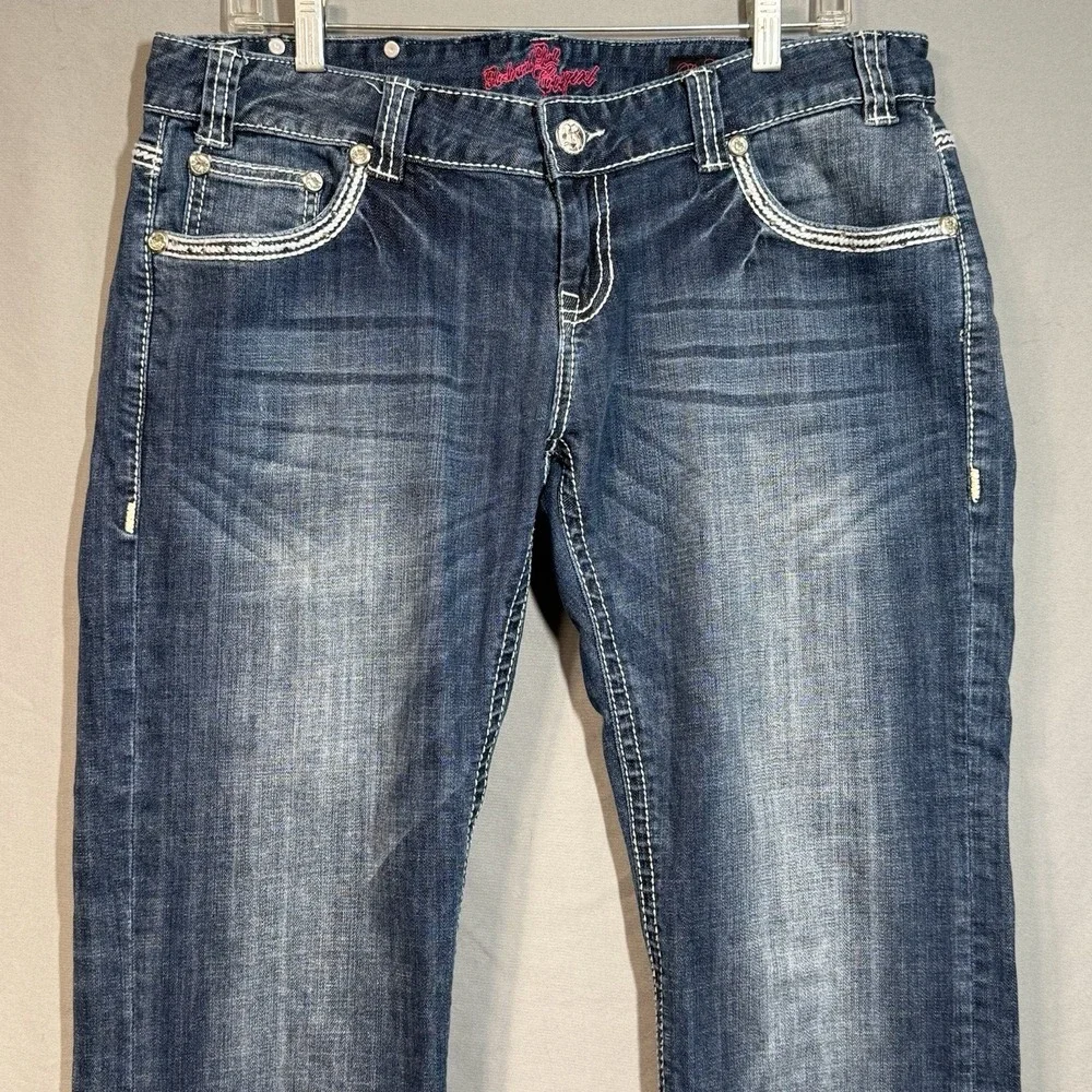 Rock N Roll Cowgirl Jeans Low Rise‎ Boot Cut Thick Stitch 34x30 Western Rodeo